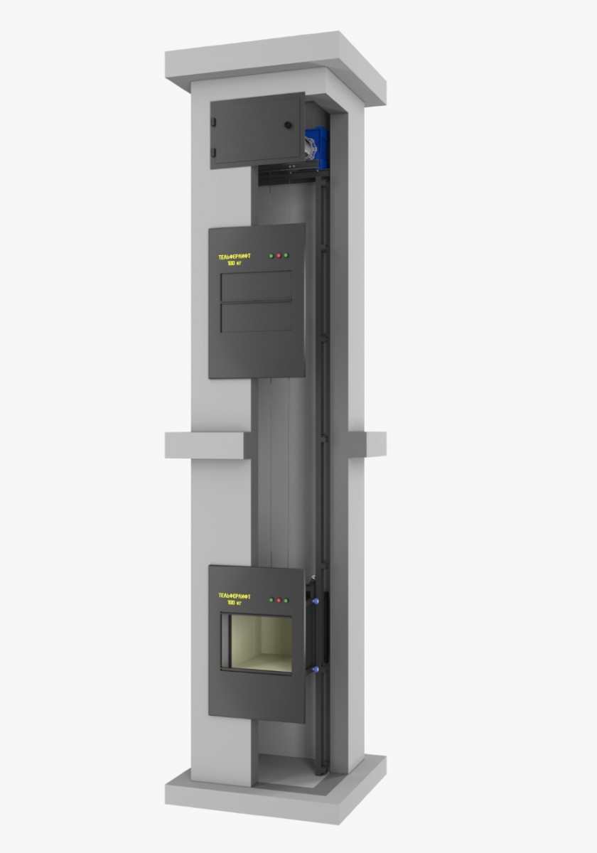 Малый грузовой лифт ТЕЛЬФЕРЛИФТ с автоматическими вертикально-раздвижными дверями шахты