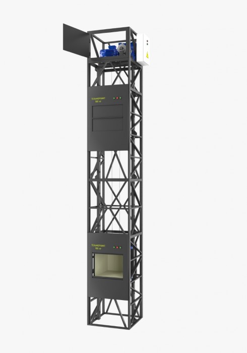 LFT-358 Малый грузовой лифт подъемник ПГШ(МГ) 100-2-4,2 (кабина 800х600х800) вертикально - раздвижные ДШ с электроприводом